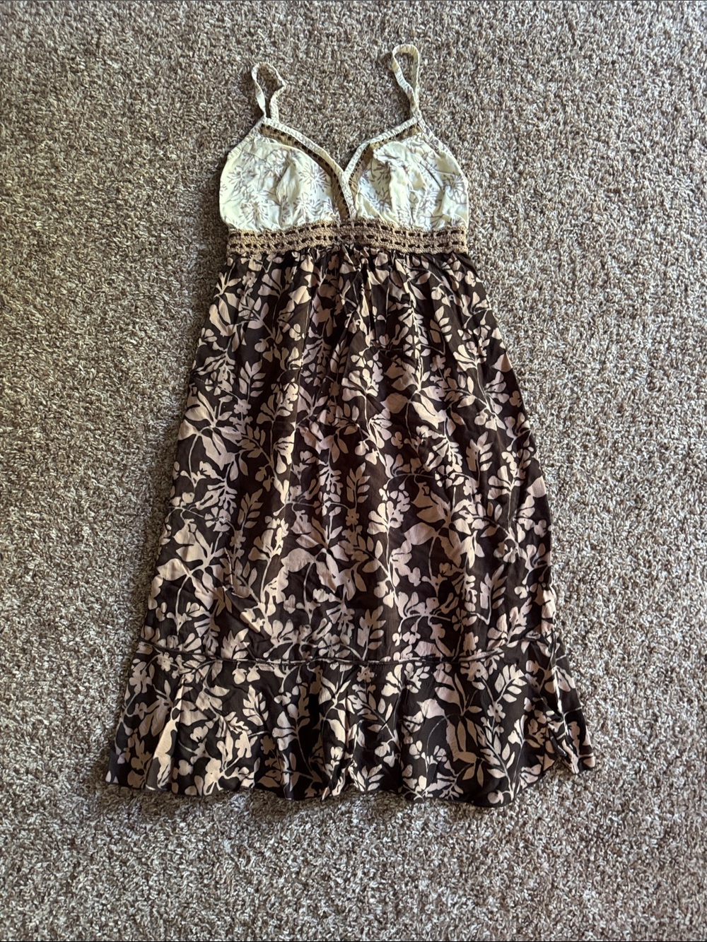 Cream & Brown Floral Midi Dress